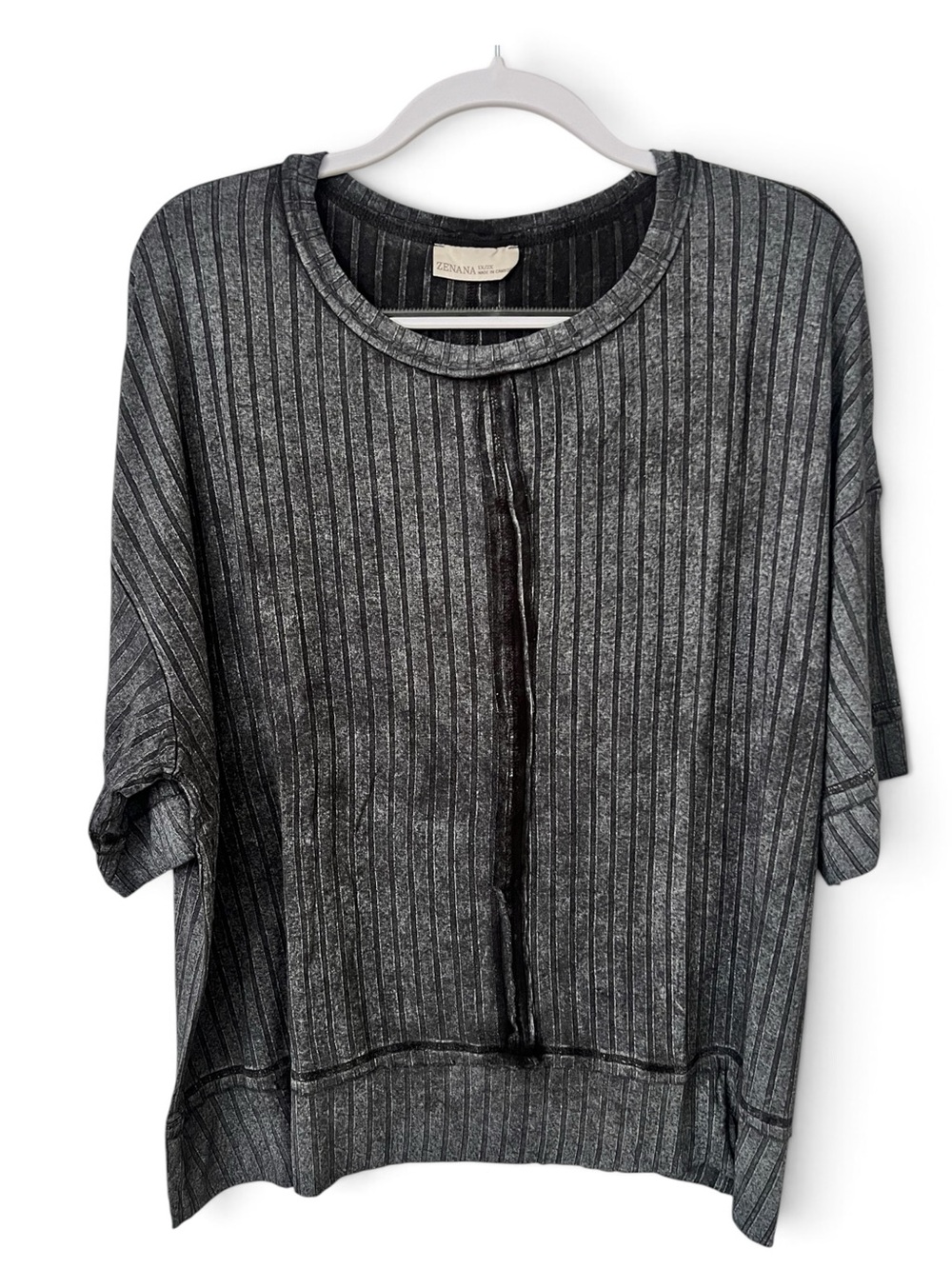 Zenana Outfitters Acid Washed Charcoal Plus Size Ribbed Short Sleeve Sweatshirt